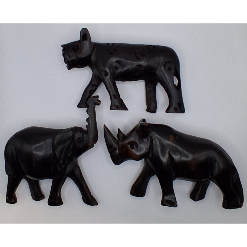 Vintage Hand Carved African Wood Animal Figures Heavy Solid Wood Set of 3